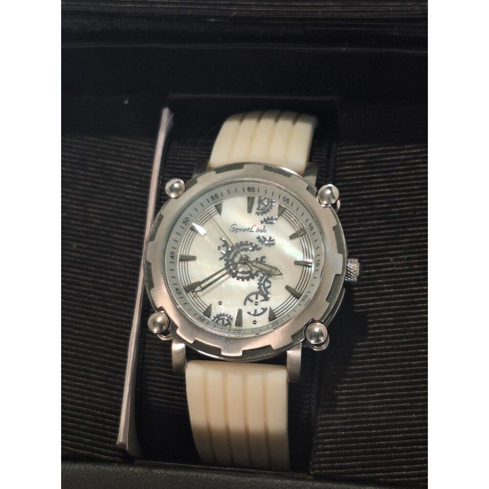 SportLink Skeleton Gear Watch White Band Analog Quartz Mens w/ Box & Manual NIB